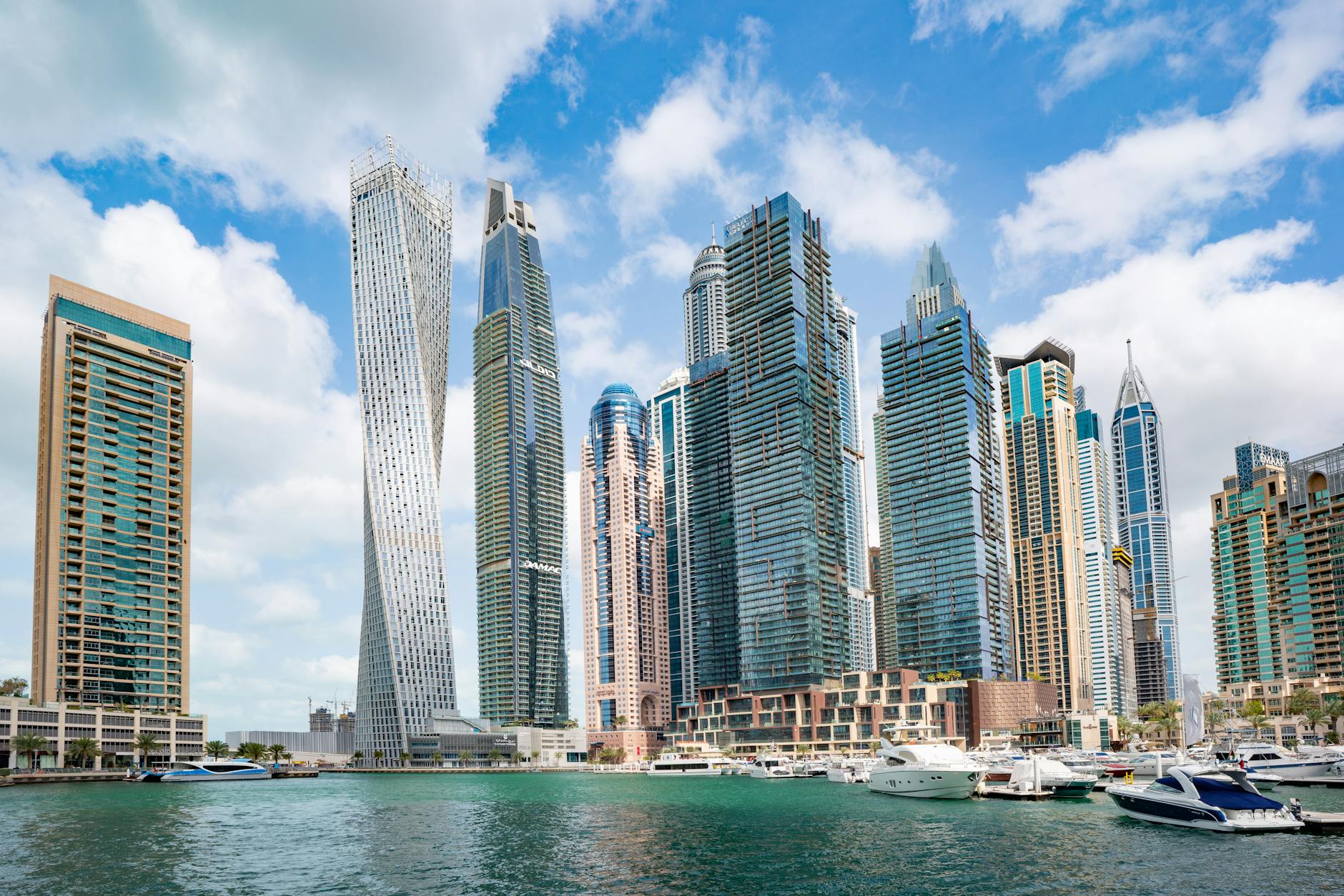 Dubai Marina with Cayan twisted tower and waterfront